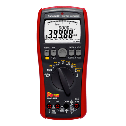 Power Probe DM500MAX TRMS logging multimeter front panel and dual display