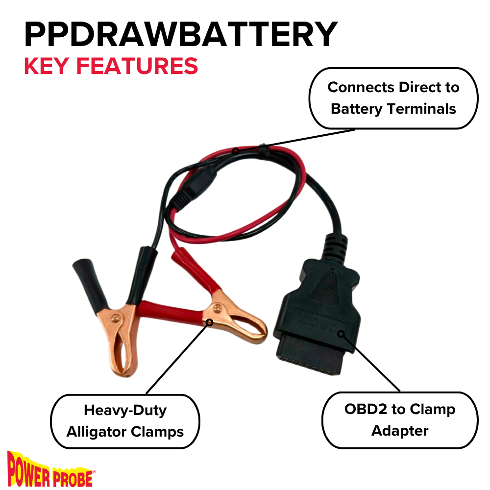Power Probe PPDRAWBATTERY - OBD2 to Alligator Clamp for PPDRAW