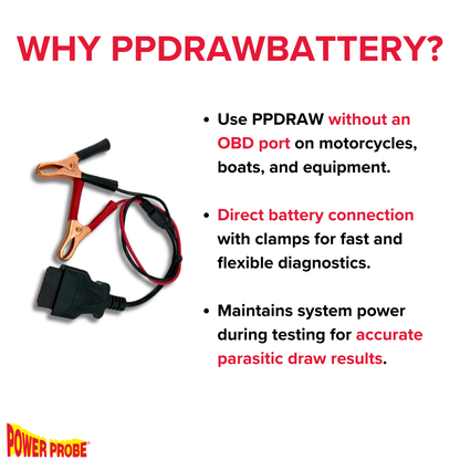 Power Probe PPDRAWBATTERY - OBD2 to Alligator Clamp for PPDRAW