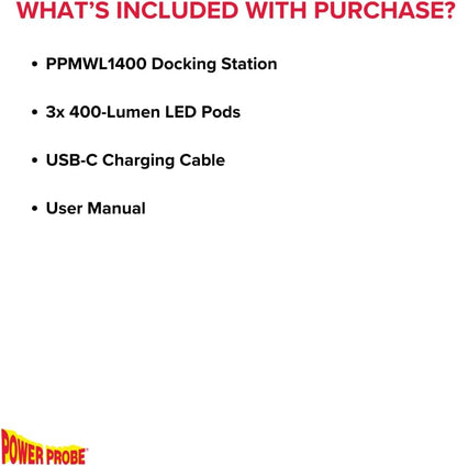 Power Probe PPMWL1400 1400 Lumen Modular Work Light with Detachable LED Pods