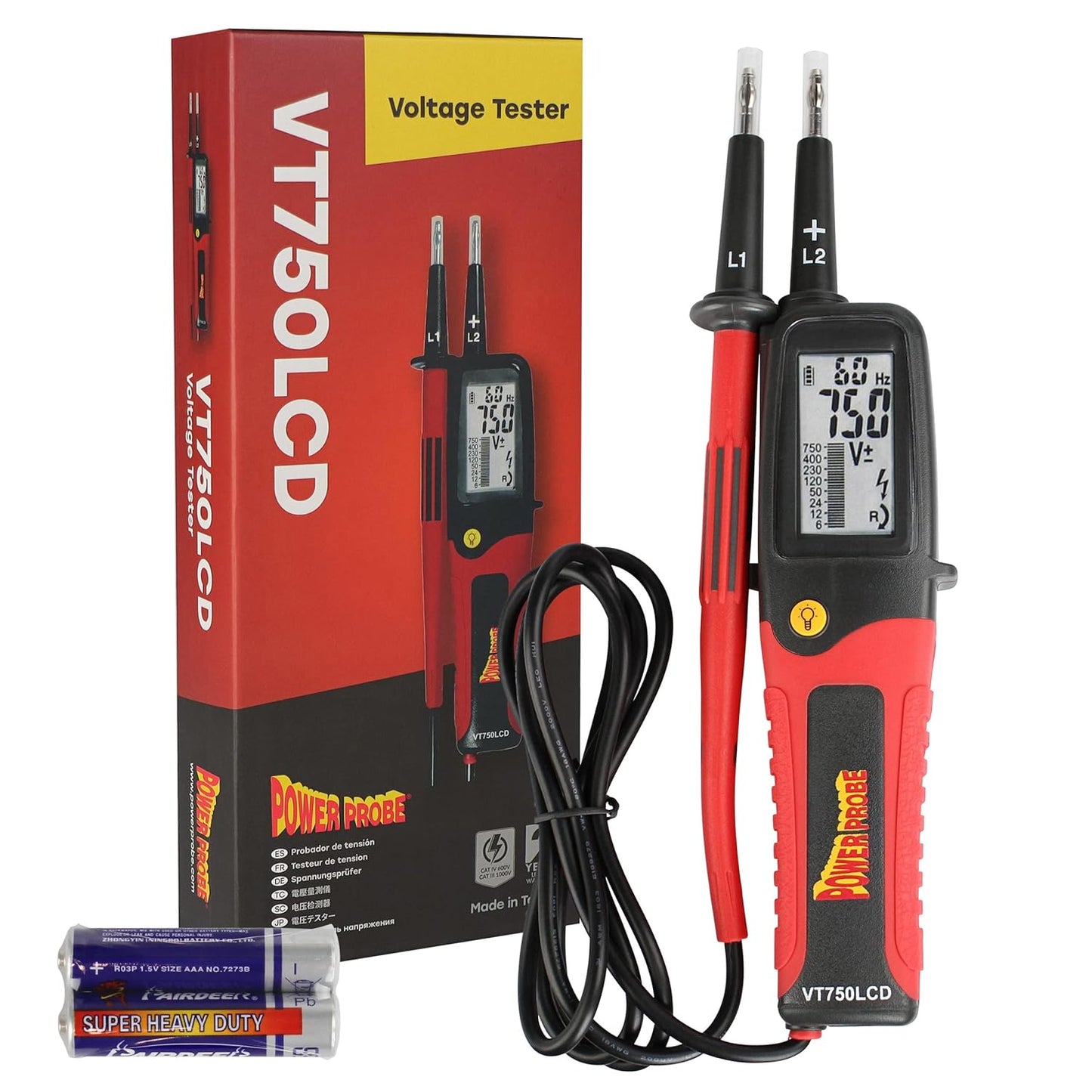 Power Probe PPVT750LCD Two-Pole Voltage Tester 12-750V AC/DC, Continuity, RCD and Resistance